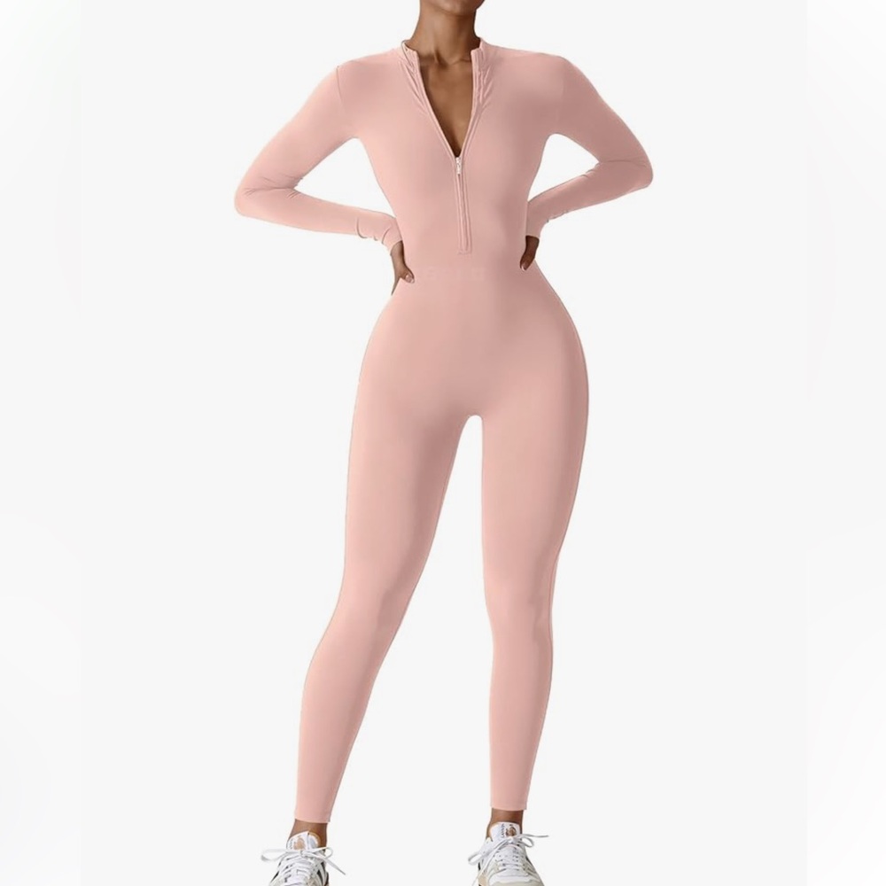 NWOT Amazon Women Long Sleeve Workout Jumpsuit Zip Up Bodysuit 1 Piece size XL